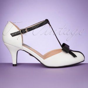 LULU HUN 50's Amber T-Bar Heels White & Black -Retro/Pinup - UK SZ 3/US SZ 5.5